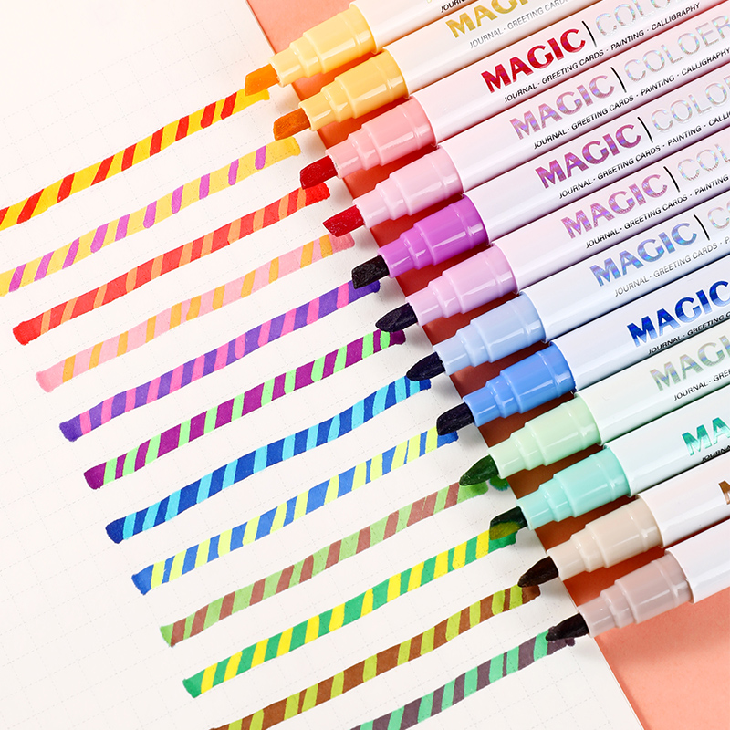 Pastel Highlighter Set Double Ended - 12 buah pena Highlighter berubah warna