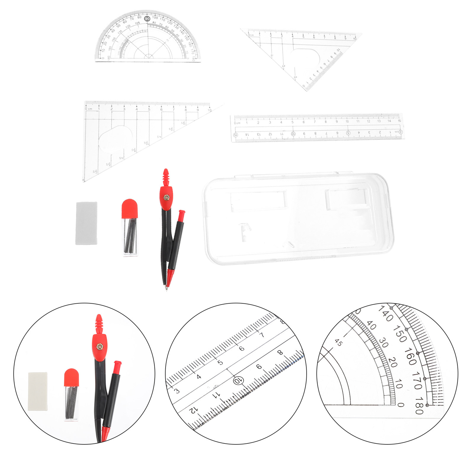 Math Geometry Set With Compass - 1 Set Alat Penggaris dan Busur