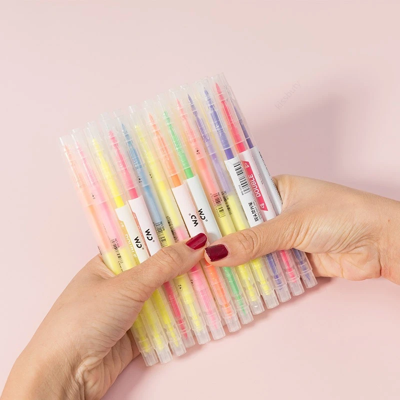 6 warna/Set kepala ganda jende - Pastel Highlighter Set Double Ended ulasan dan harga